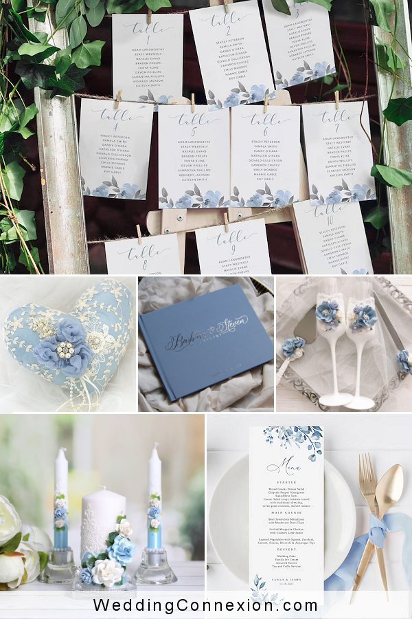 Dusty Blue & Silver Trendy Wedding Color Theme Ideas